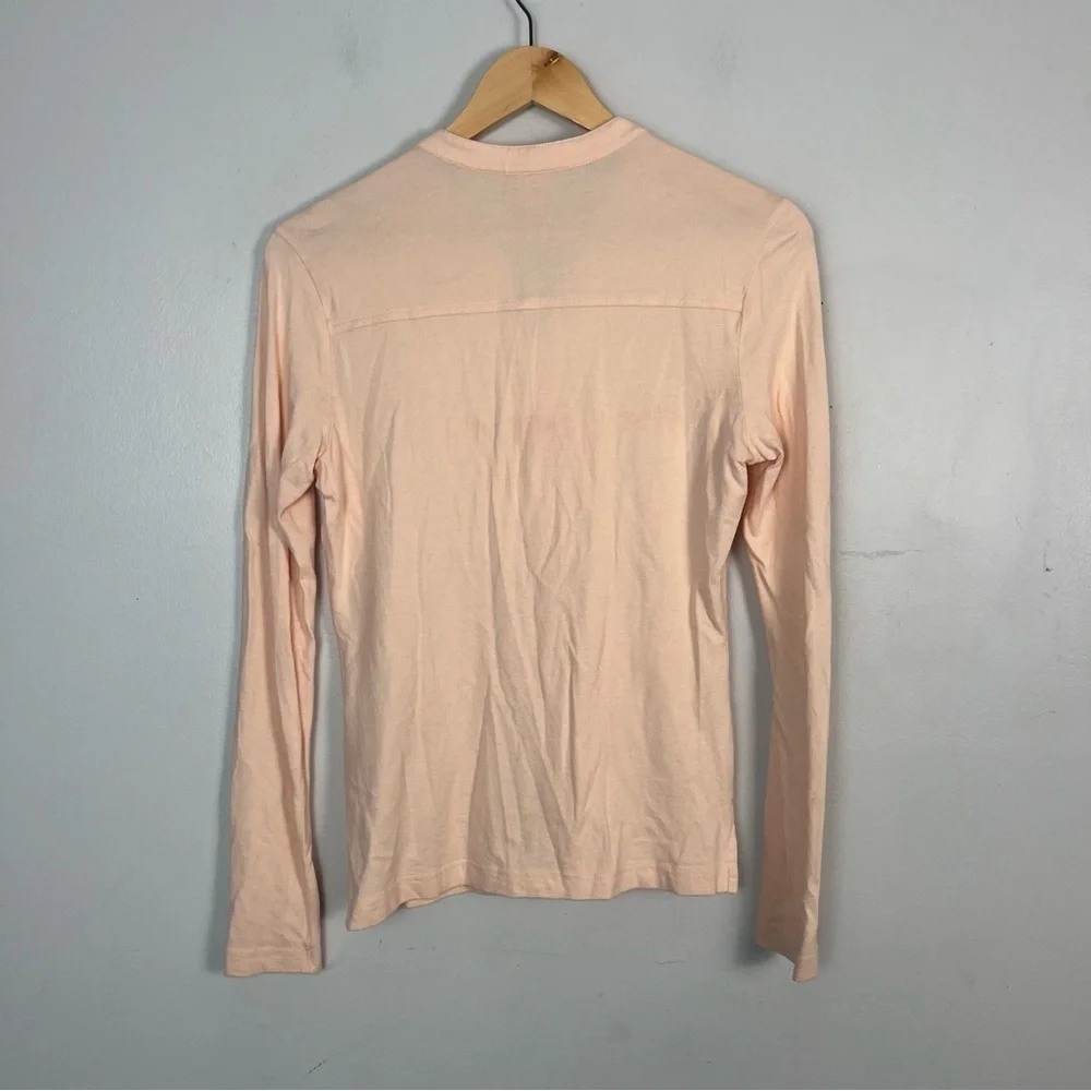 Tory Burch Lidia Long Sleeve Ruffle Polo Shirt Top Pale Pink Gold buttons size S